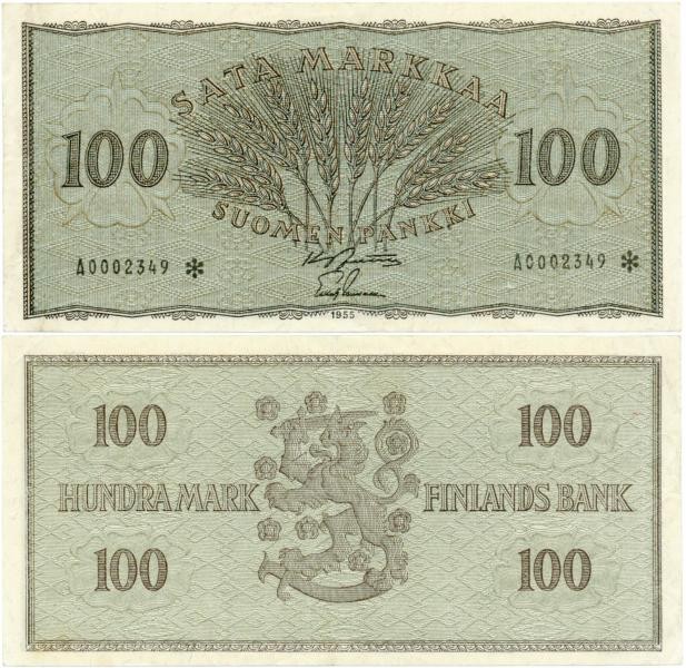 100 Markkaa 1955 A0002349* kl.6
